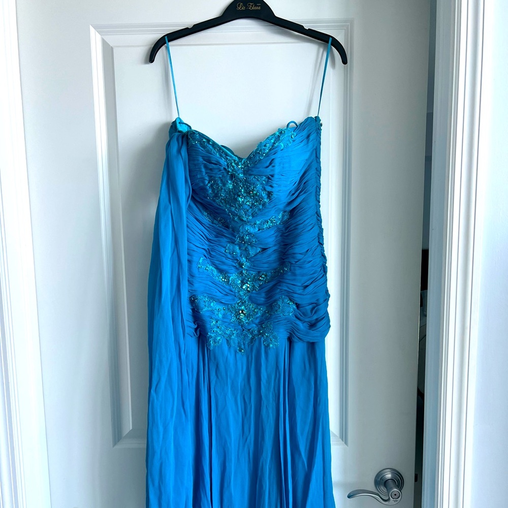 This gala dress has only been worn once & properly stored in a dress cover.